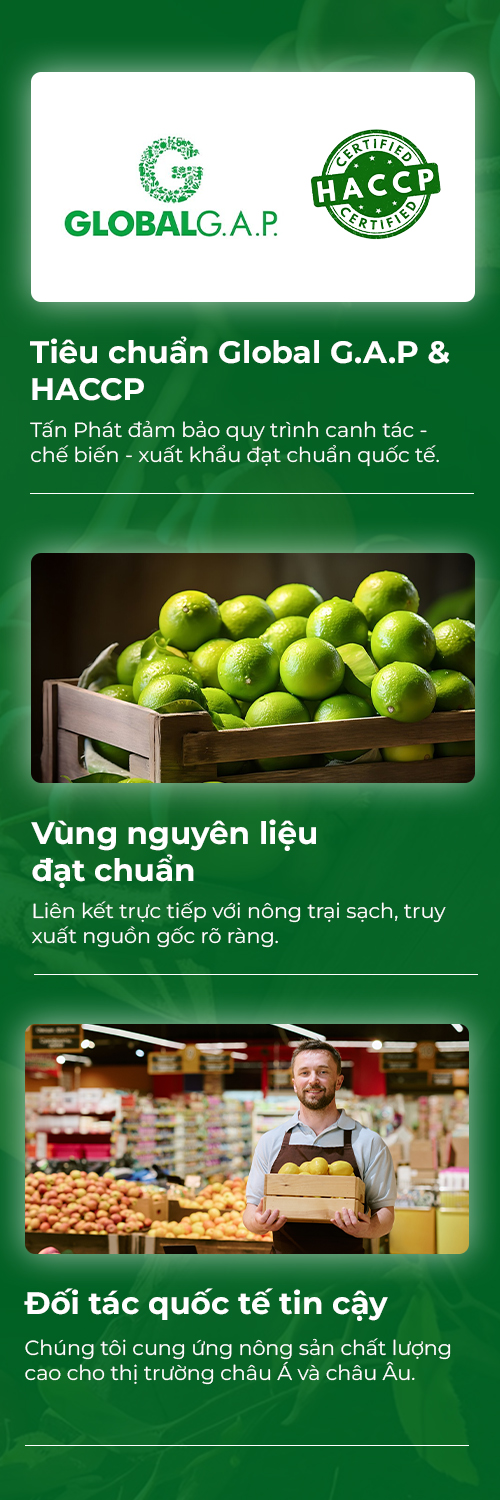 Tiêu chuẩn Global G.A.P & HACCP, Vùng nguyên liệu đạt chuẩn, Đối tác quốc tế tin cậy